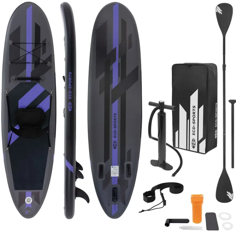 Stand Up Paddle aufblasbares SUP Board mit Kajak Sitz 320x82x15 cm in Schwarz aus PVC inkl. Pumpe und Tragetasche-ECD Germany Online