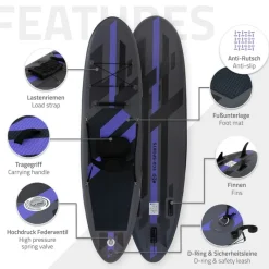 Stand Up Paddle aufblasbares SUP Board mit Kajak Sitz 320x82x15 cm in Schwarz aus PVC inkl. Pumpe und Tragetasche-ECD Germany Online