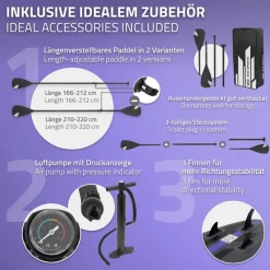 Stand Up Paddle aufblasbares SUP Board mit Kajak Sitz 320x82x15 cm in Schwarz aus PVC inkl. Pumpe und Tragetasche-ECD Germany Online