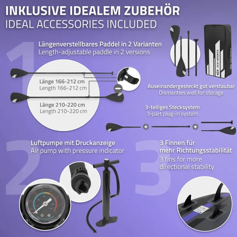 Stand Up Paddle aufblasbares SUP Board mit Kajak Sitz 320x82x15 cm in Schwarz aus PVC inkl. Pumpe und Tragetasche-ECD Germany Online