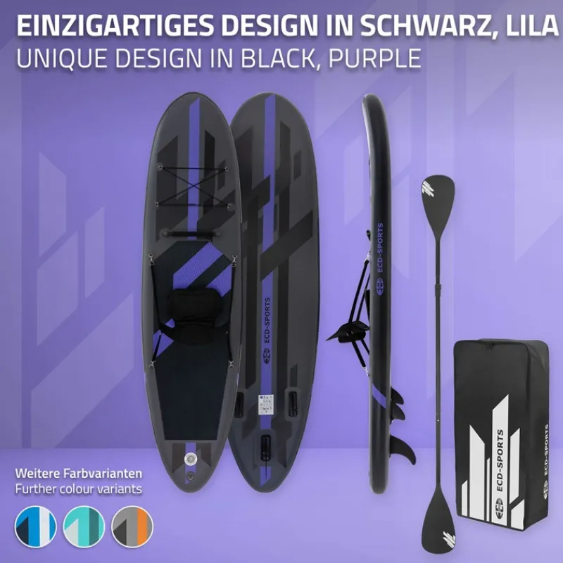 Stand Up Paddle aufblasbares SUP Board mit Kajak Sitz 320x82x15 cm in Schwarz aus PVC inkl. Pumpe und Tragetasche-ECD Germany Online