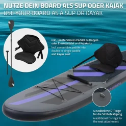Stand Up Paddle aufblasbares SUP Board mit Kajak Sitz 320x82x15 cm in Schwarz aus PVC inkl. Pumpe und Tragetasche-ECD Germany Online