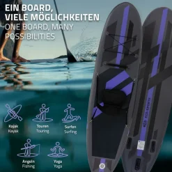 Stand Up Paddle aufblasbares SUP Board mit Kajak Sitz 320x82x15 cm in Schwarz aus PVC inkl. Pumpe und Tragetasche-ECD Germany Online