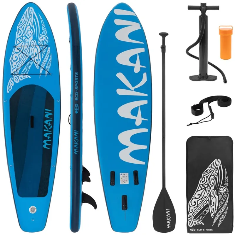 Stand Up Paddle aufblasbares SUP Board Makani 320x80x15 cm in Blau aus PVC inkl. Pumpe und Tragetasche-ECD Germany Sale