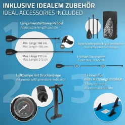 Stand Up Paddle aufblasbares SUP Board Makani 320x80x15 cm in Blau aus PVC inkl. Pumpe und Tragetasche-ECD Germany Sale