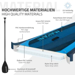 Stand Up Paddle aufblasbares SUP Board Makani 320x80x15 cm in Blau aus PVC inkl. Pumpe und Tragetasche-ECD Germany Sale