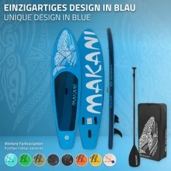Stand Up Paddle aufblasbares SUP Board Makani 320x80x15 cm in Blau aus PVC inkl. Pumpe und Tragetasche-ECD Germany Sale