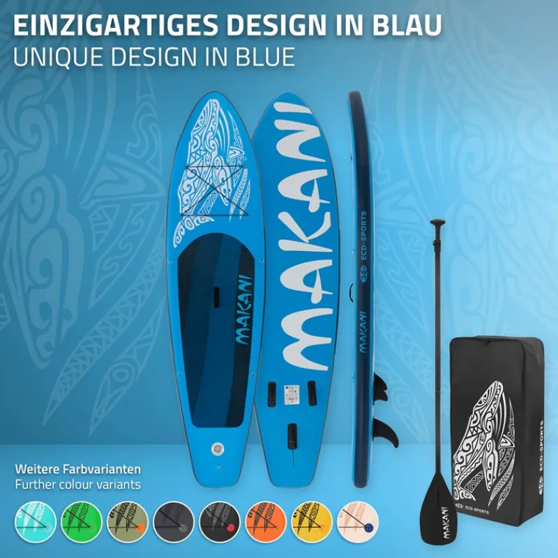 Stand Up Paddle aufblasbares SUP Board Makani 320x80x15 cm in Blau aus PVC inkl. Pumpe und Tragetasche-ECD Germany Sale