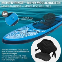 Stand Up Paddle aufblasbares SUP Board Makani 320x80x15 cm in Blau aus PVC inkl. Pumpe und Tragetasche-ECD Germany Sale