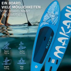 Stand Up Paddle aufblasbares SUP Board Makani 320x80x15 cm in Blau aus PVC inkl. Pumpe und Tragetasche-ECD Germany Sale