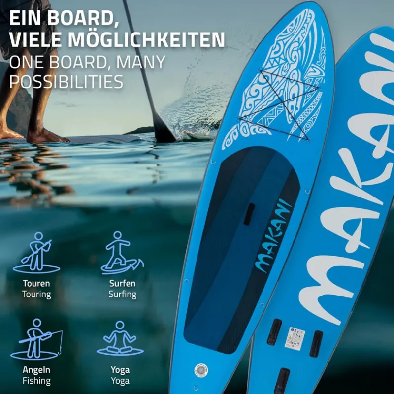 Stand Up Paddle aufblasbares SUP Board Makani 320x80x15 cm in Blau aus PVC inkl. Pumpe und Tragetasche-ECD Germany Sale