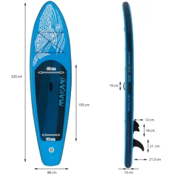 Stand Up Paddle aufblasbares SUP Board Makani 320x80x15 cm in Blau aus PVC inkl. Pumpe und Tragetasche-ECD Germany Sale