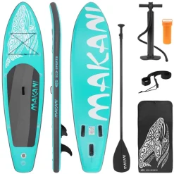 Stand Up Paddle aufblasbares SUP Board Makani 320x80x15 cm in Türkis aus PVC inkl. Pumpe und Tragetasche-ECD Germany Clearance