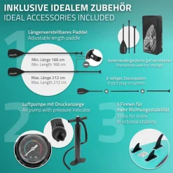 Stand Up Paddle aufblasbares SUP Board Makani 320x80x15 cm in Türkis aus PVC inkl. Pumpe und Tragetasche-ECD Germany Clearance