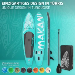 Stand Up Paddle aufblasbares SUP Board Makani 320x80x15 cm in Türkis aus PVC inkl. Pumpe und Tragetasche-ECD Germany Clearance