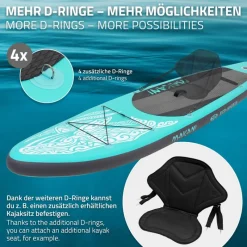 Stand Up Paddle aufblasbares SUP Board Makani 320x80x15 cm in Türkis aus PVC inkl. Pumpe und Tragetasche-ECD Germany Clearance