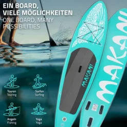 Stand Up Paddle aufblasbares SUP Board Makani 320x80x15 cm in Türkis aus PVC inkl. Pumpe und Tragetasche-ECD Germany Clearance