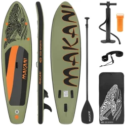 Stand Up Paddle aufblasbares SUP Board Makani 320x80x15 cm in Olive aus PVC inkl. Pumpe und Tragetasche-ECD Germany