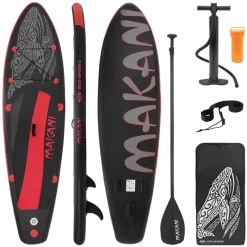 Stand Up Paddle aufblasbares SUP Board Makani 320x80x15 cm in Schwarz/Rot aus PVC inkl. Pumpe und Tragetasche-ECD Germany Clearance