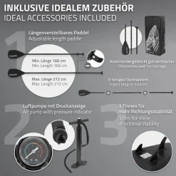 Stand Up Paddle aufblasbares SUP Board Makani 320x80x15 cm in Schwarz/Rot aus PVC inkl. Pumpe und Tragetasche-ECD Germany Clearance