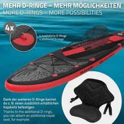 Stand Up Paddle aufblasbares SUP Board Makani 320x80x15 cm in Schwarz/Rot aus PVC inkl. Pumpe und Tragetasche-ECD Germany Clearance