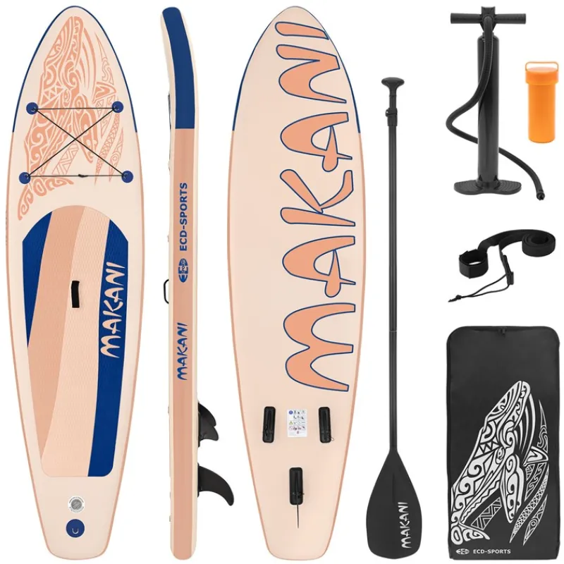 Stand Up Paddle aufblasbares SUP Board Makani 320x80x15 cm in Apricot aus PVC inkl. Pumpe und Tragetasche-ECD Germany Online