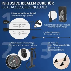 Stand Up Paddle aufblasbares SUP Board Makani 320x80x15 cm in Apricot aus PVC inkl. Pumpe und Tragetasche-ECD Germany Online