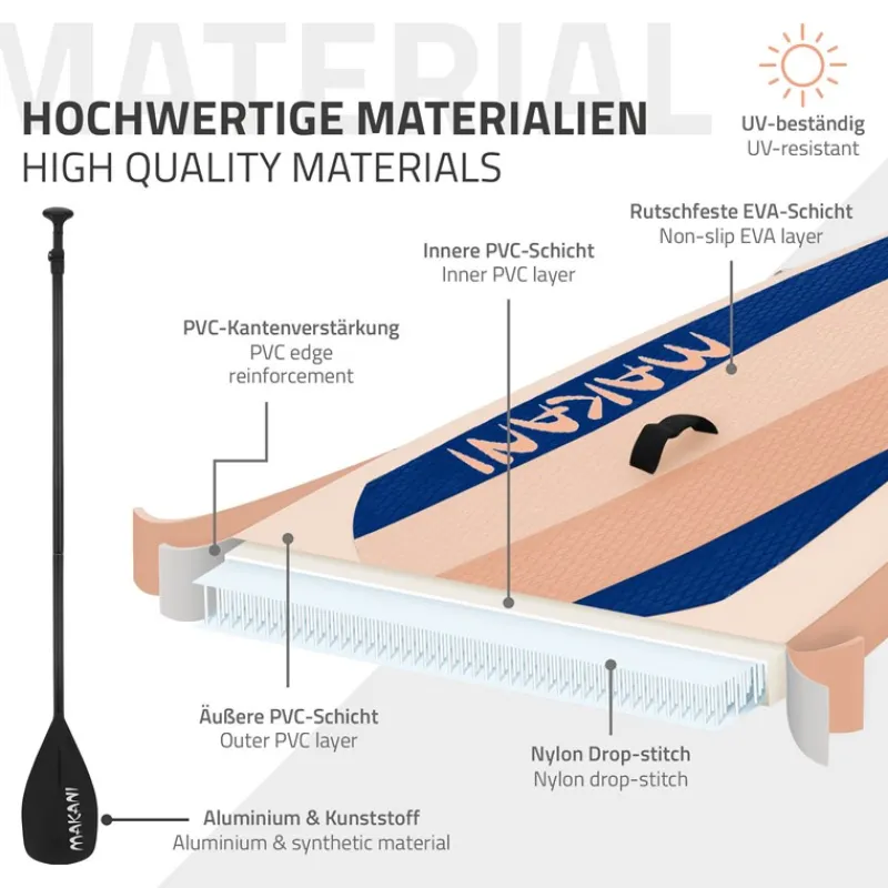 Stand Up Paddle aufblasbares SUP Board Makani 320x80x15 cm in Apricot aus PVC inkl. Pumpe und Tragetasche-ECD Germany Online