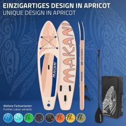 Stand Up Paddle aufblasbares SUP Board Makani 320x80x15 cm in Apricot aus PVC inkl. Pumpe und Tragetasche-ECD Germany Online