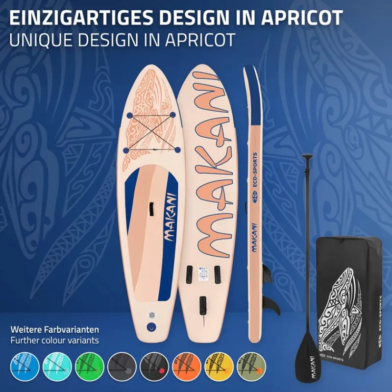 Stand Up Paddle aufblasbares SUP Board Makani 320x80x15 cm in Apricot aus PVC inkl. Pumpe und Tragetasche-ECD Germany Online