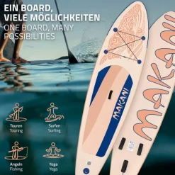 Stand Up Paddle aufblasbares SUP Board Makani 320x80x15 cm in Apricot aus PVC inkl. Pumpe und Tragetasche-ECD Germany Online