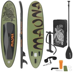 Stand Up Paddle aufblasbares SUP Board Maona 308x76x10 cm in Olive aus PVC inkl. Pumpe und Tragetasche-ECD Germany Sale