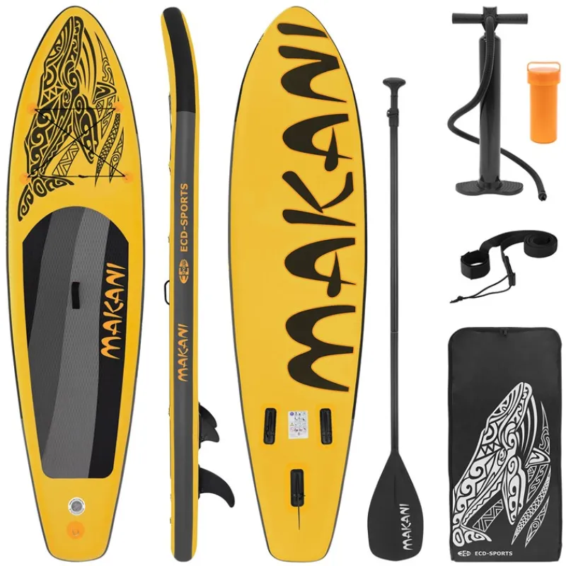 Stand Up Paddle aufblasbares SUP Board Makani 320x80x15 cm in Gelb aus PVC inkl. Pumpe und Tragetasche-ECD Germany Online