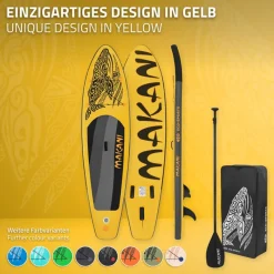 Stand Up Paddle aufblasbares SUP Board Makani 320x80x15 cm in Gelb aus PVC inkl. Pumpe und Tragetasche-ECD Germany Online