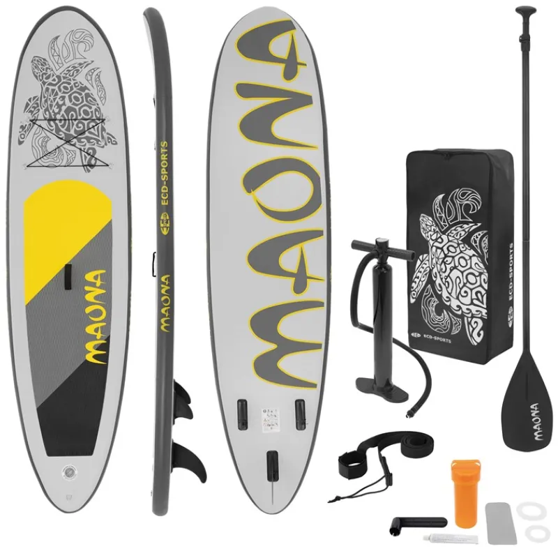 Stand Up Paddle aufblasbares SUP Board Maona 308x76x10 cm in Grau aus PVC inkl. Pumpe und Tragetasche-ECD Germany Best