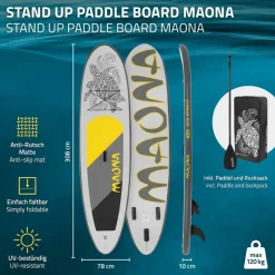 Stand Up Paddle aufblasbares SUP Board Maona 308x76x10 cm in Grau aus PVC inkl. Pumpe und Tragetasche-ECD Germany Best