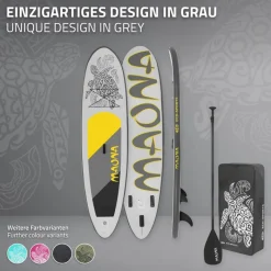 Stand Up Paddle aufblasbares SUP Board Maona 308x76x10 cm in Grau aus PVC inkl. Pumpe und Tragetasche-ECD Germany Best