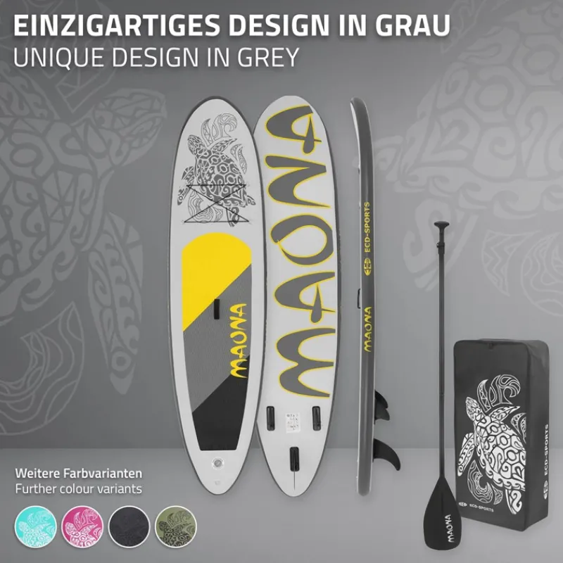 Stand Up Paddle aufblasbares SUP Board Maona 308x76x10 cm in Grau aus PVC inkl. Pumpe und Tragetasche-ECD Germany Best