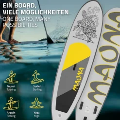 Stand Up Paddle aufblasbares SUP Board Maona 308x76x10 cm in Grau aus PVC inkl. Pumpe und Tragetasche-ECD Germany Best