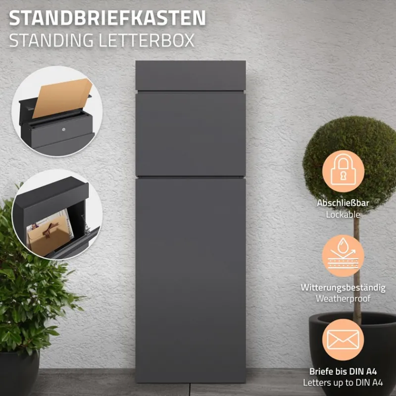 Standbriefkasten freistehend bis DIN A4 115 cm hoch Anthrazit aus rostfreiem Stahl ML-Design-ECD Germany Online
