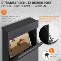 Standbriefkasten freistehend bis DIN A4 115 cm hoch Anthrazit aus rostfreiem Stahl ML-Design-ECD Germany Online