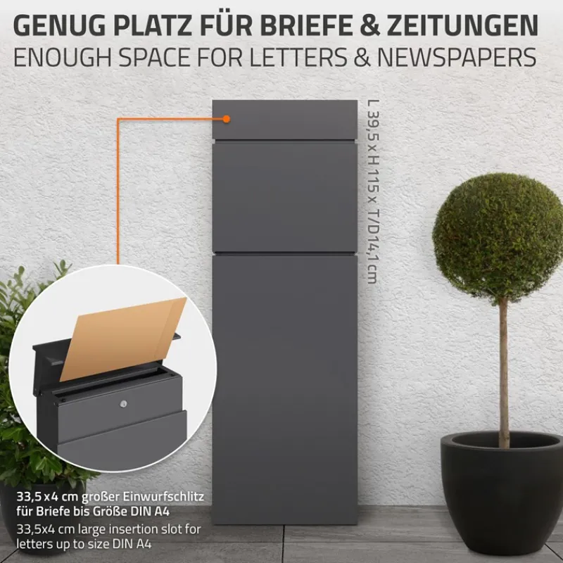 Standbriefkasten freistehend bis DIN A4 115 cm hoch Anthrazit aus rostfreiem Stahl ML-Design-ECD Germany Online