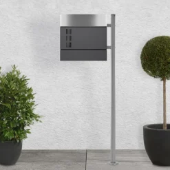 Standbriefkasten mit Zeitungsfach 37 cm Anthrazit inkl. Ständer 120 cm hoch Silber Briefkasten freistehend-ECD Germany Clearance