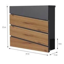 Standbriefkasten mit Zeitungsfach 37x37x11 cm Anthrazit/Holzoptik aus Stahl ML-Design, Modernes Diagonales Design, Standhöhe 120 cm Silber-ECD Germany Outlet