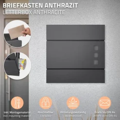 Standbriefkasten mit Zeitungsfach 37 cm Anthrazit inkl. Ständer 120 cm hoch Silber Briefkasten freistehend-ECD Germany Discount
