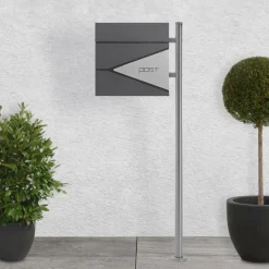 Standbriefkasten mit Zeitungsfach 37x37x11 cm Anthrazit/Silber aus Edelstahl ML-Design-ECD Germany Online