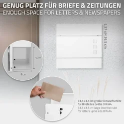 Standbriefkasten mit Zeitungsfach 37 cm Weiß inkl. Ständer 120 cm hoch Silber Briefkasten freistehend-ECD Germany Outlet