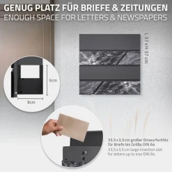 Standbriefkasten mit Zeitungsfach 37x37x11 cm Anthrazit/Marmoroptik aus Stahl ML-Design-ECD Germany Clearance