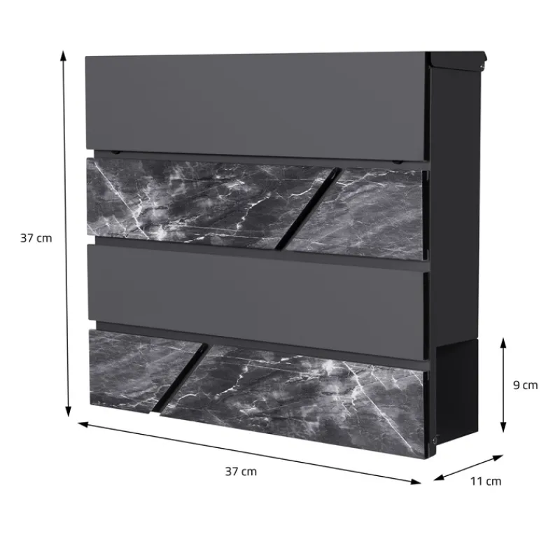 Standbriefkasten mit Zeitungsfach 37x37x11 cm Anthrazit/Marmoroptik aus Stahl ML-Design-ECD Germany Clearance