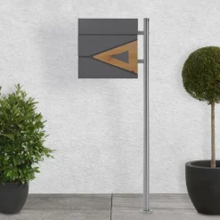 Standbriefkasten mit Zeitungsfach 37x36,5x11 cm Anthrazit/Eicheoptik aus Stahl ML-Design-ECD Germany New